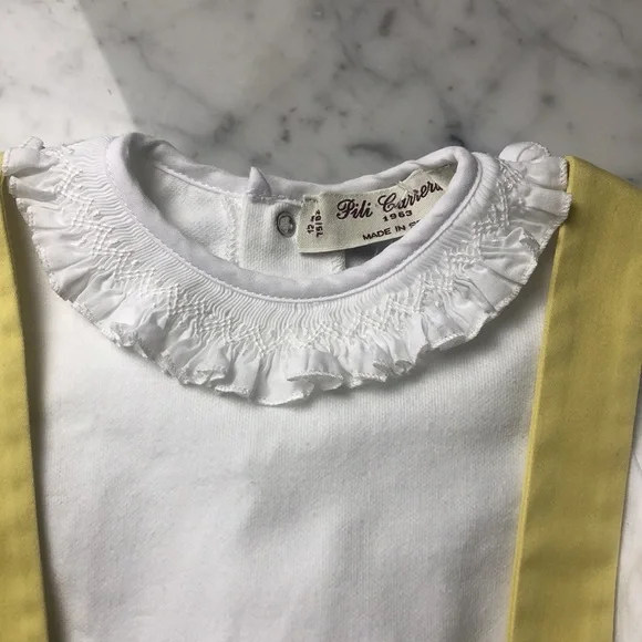 Pili Carrera SET Yellow Suspender Shorts with White Top size 12M
